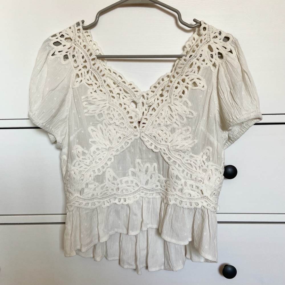Free People White Lace Top